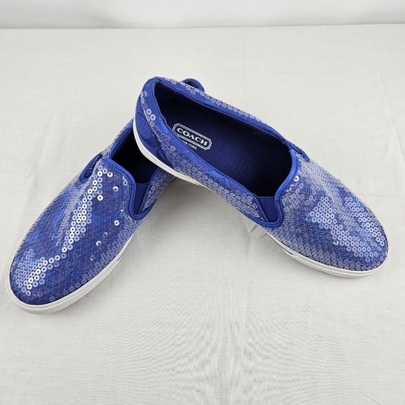 Coach blue sequin slip-on womens size 7.5 flat sneakers - Picture 2 of 16